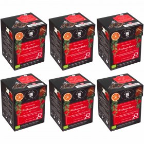 Bio Früchtetee Weihnachtstee, -Set- 6 Faltschachteln mit je 15 Pyramidenbeutel einzeln kuvertiert à 3g